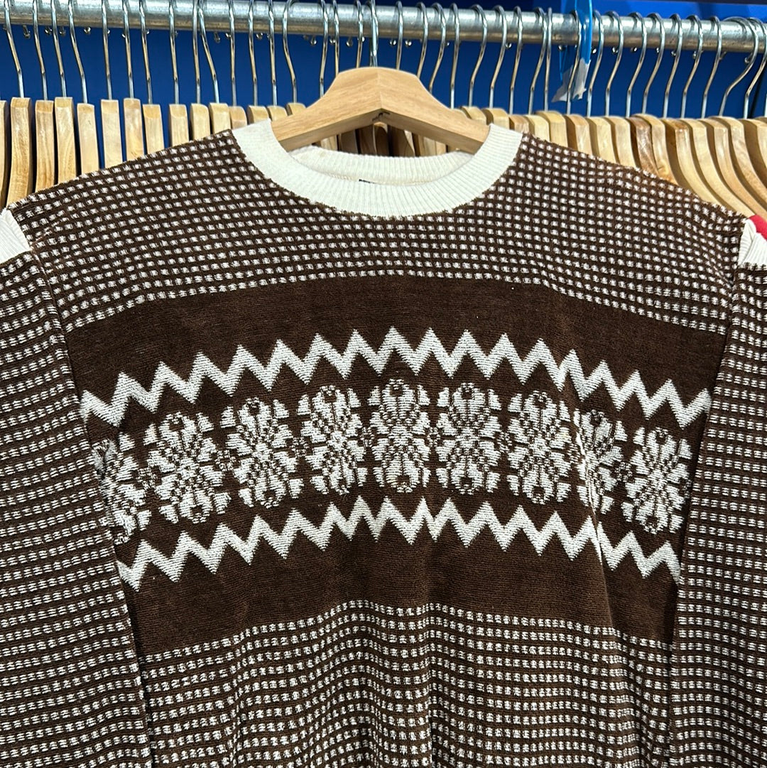 Velour Campus Patterned Velour Crewneck Sweatshirt