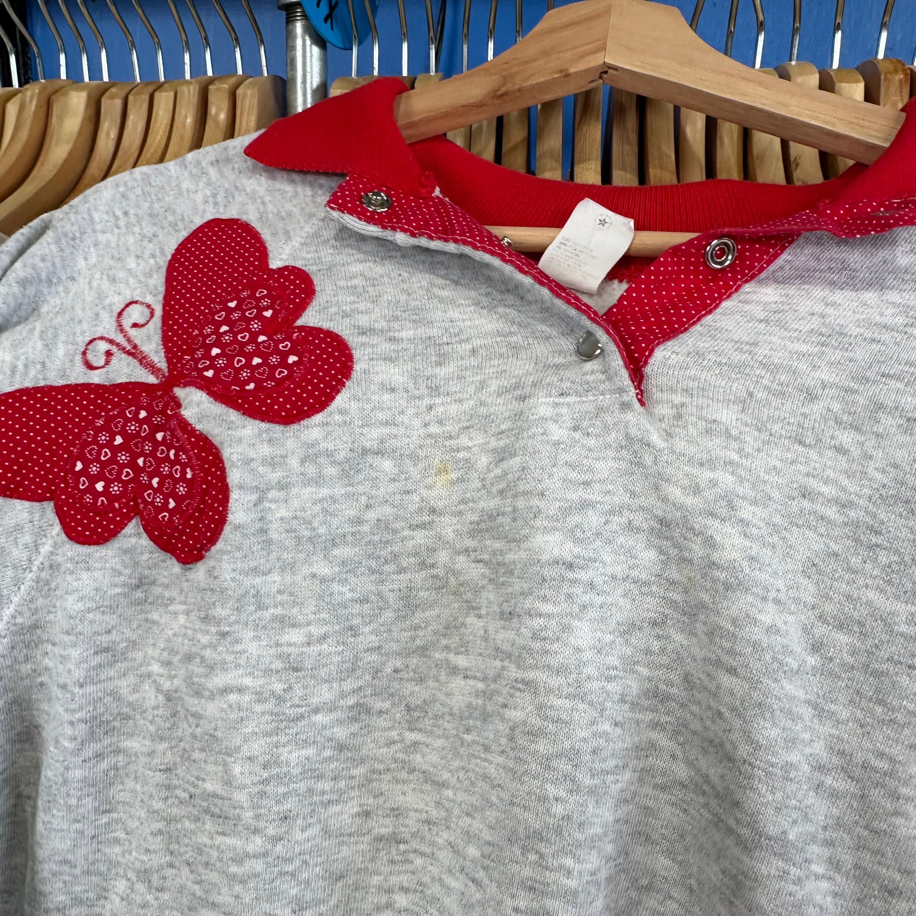 Butterfly Appliqué Collared Crewneck Sweatshirt