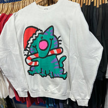 Load image into Gallery viewer, Art Cat With Santa Hat and Candy Cane Crewneck Sweatshirt
