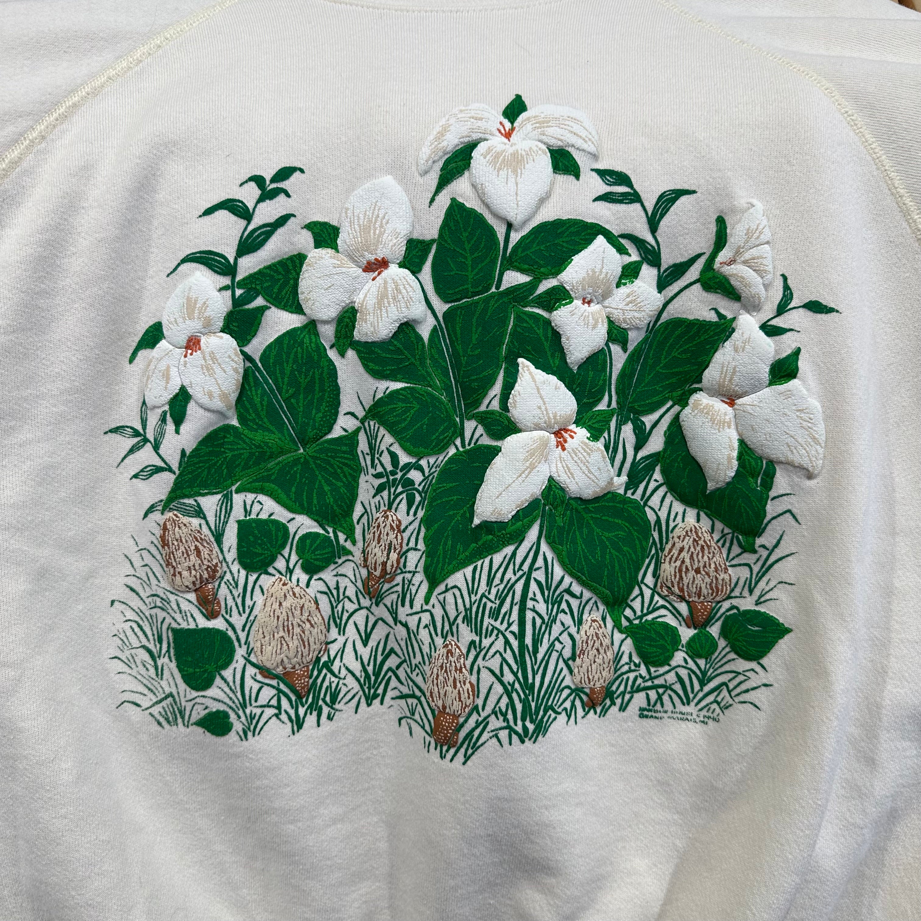 Flower & Morel Mushrooms Puff Print Crewneck Sweatshirt