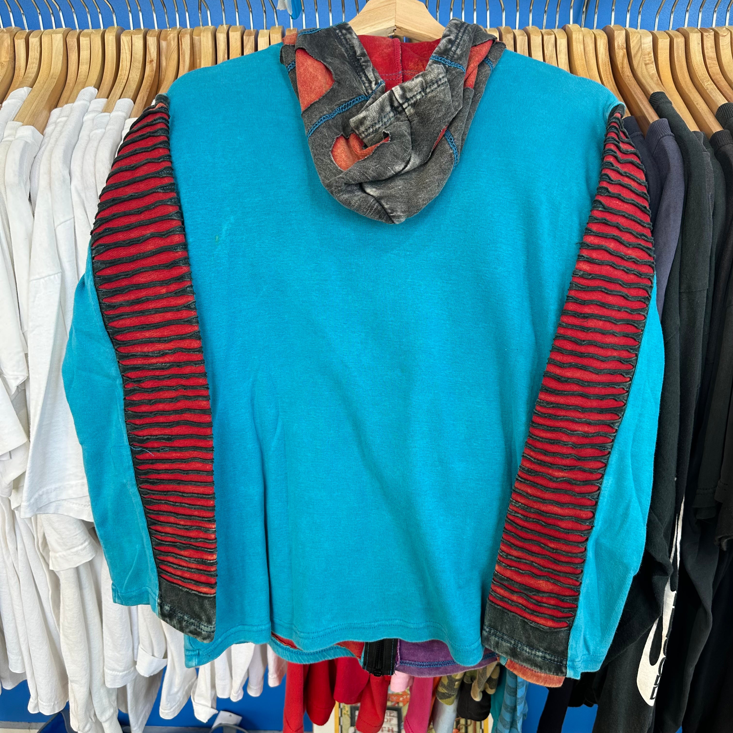 Whimsigoth Patchwork Zip Up Hooded Sweatshirt