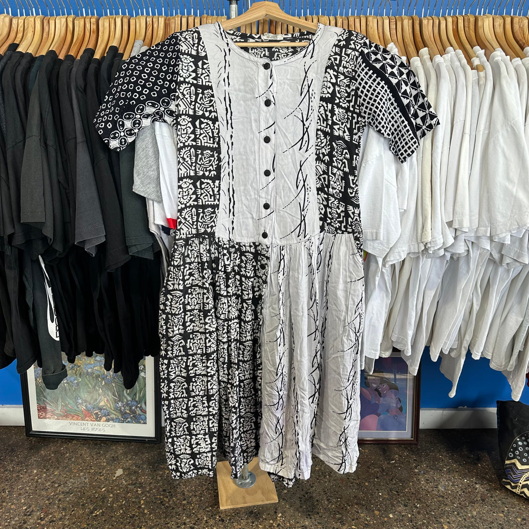 Black & White Multi-Patterned Drop Waist Dress