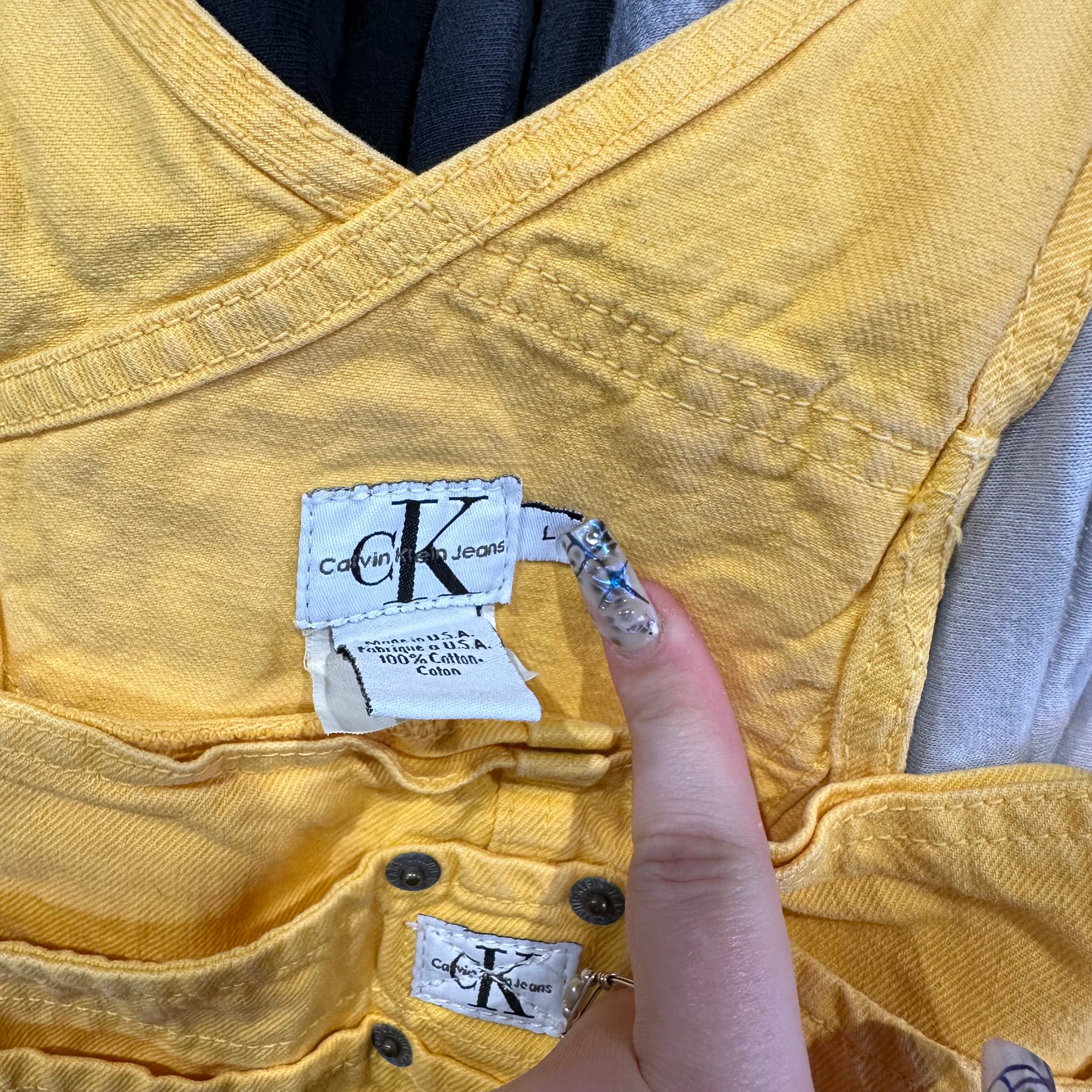 Calvin Klein Yellow Denim Overall Shorts/Romper