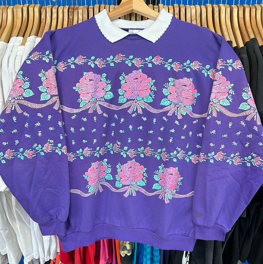 Glitter Roses Collared Crewneck Sweatshirt