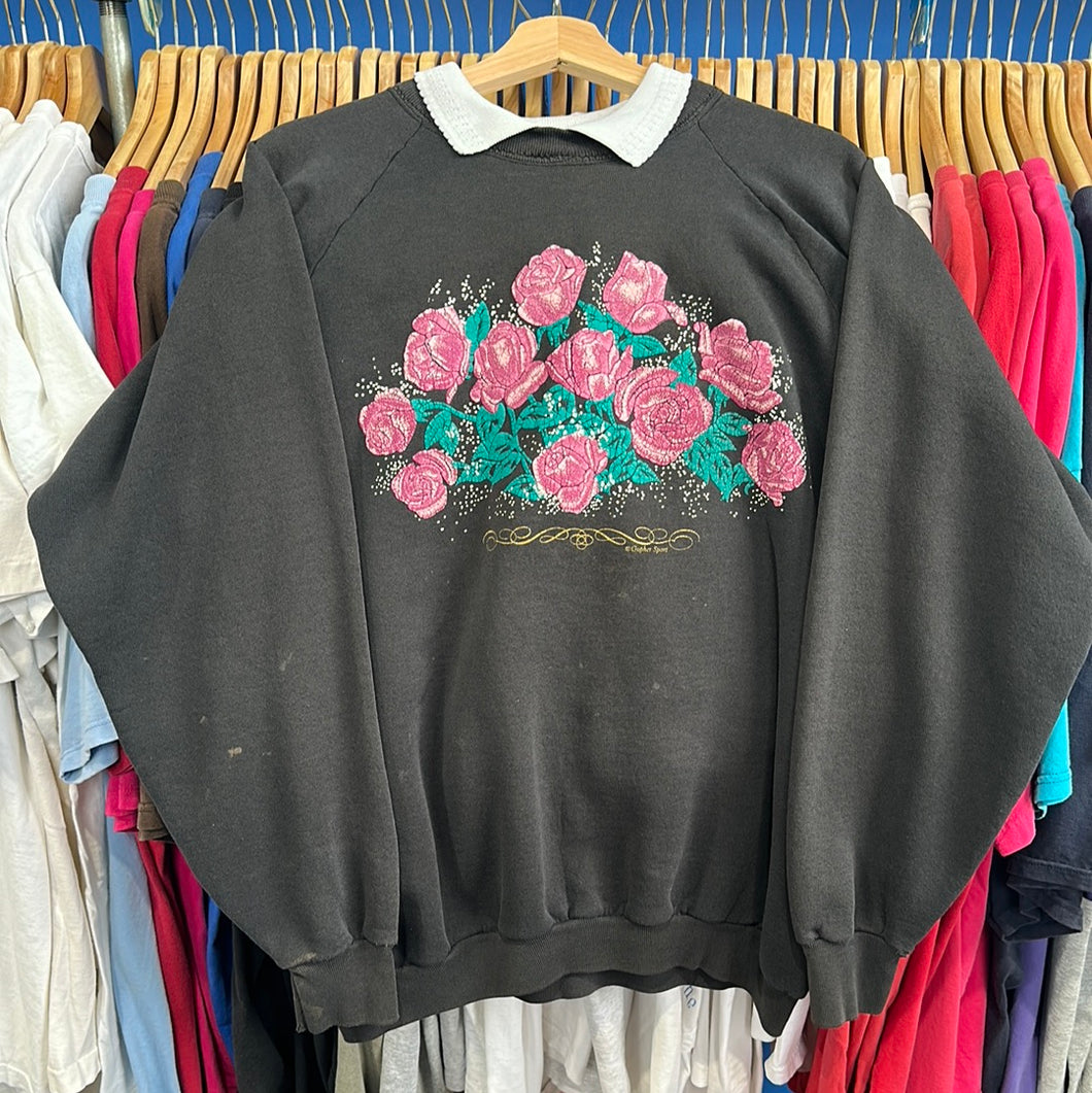 Roses Collared Crewneck Sweatshirt