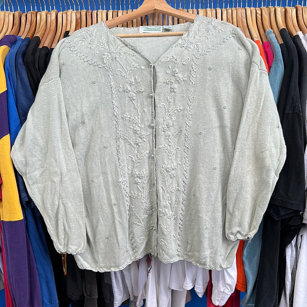 Pale Green Pearl Cardigan Sweater