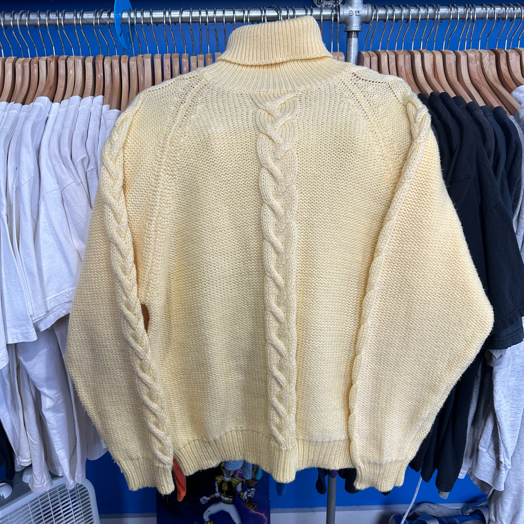 Pale Yellow Cable Knit Turtleneck Sweater