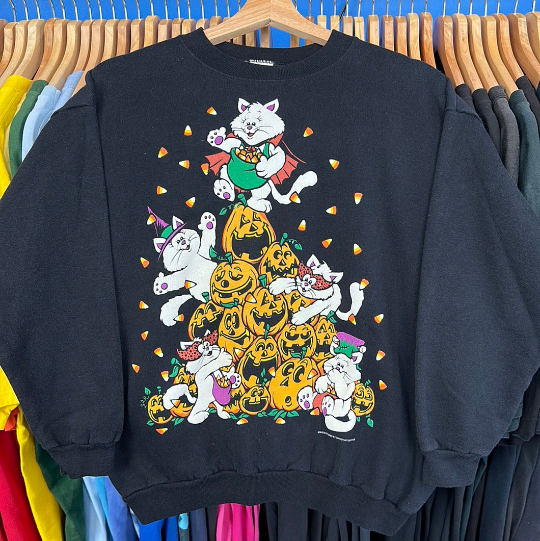 Kittens on Pumpkin Pyramid Crew Neck Sweatshirt