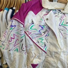 Load image into Gallery viewer, White &amp; Purple 80’s Print Windbreaker Jacket
