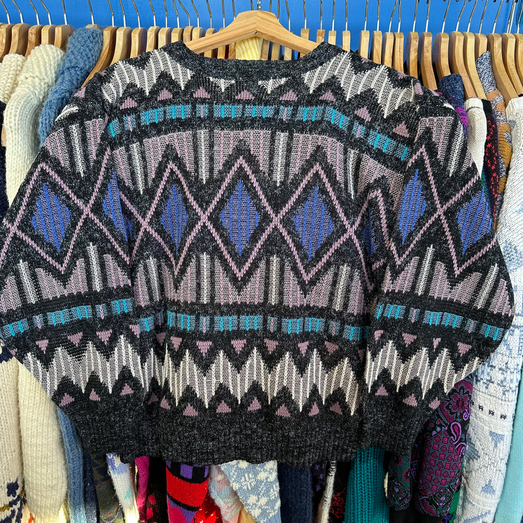 Santana Pink Blue Geometric Patterned Sweater