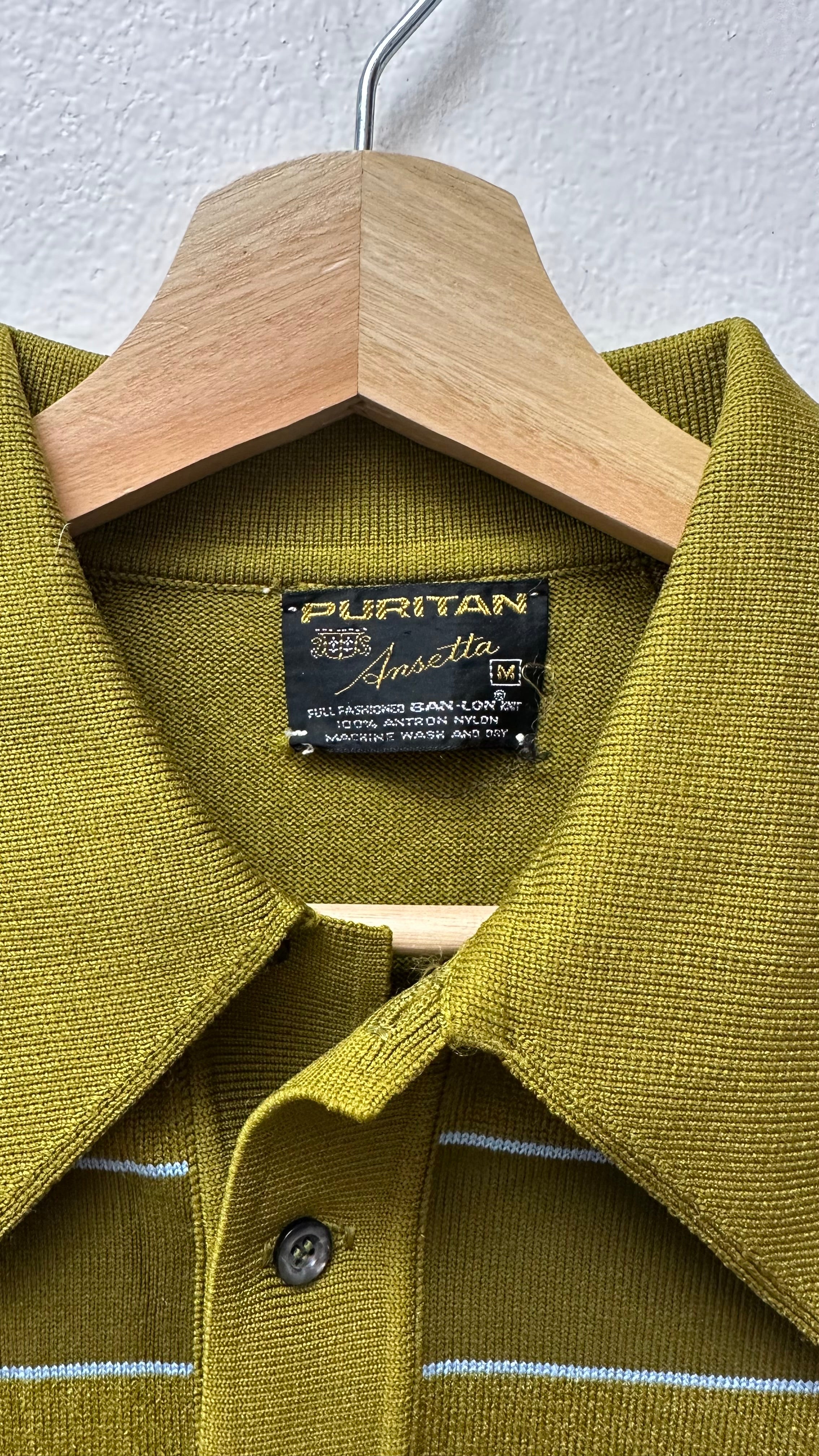 Puritan Ansetta Green Striped Polo Button-Up