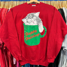 Load image into Gallery viewer, Kitten Sleeping in Happy Holidays Mug Crewneck Sweatshirt
