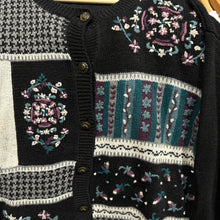 Load image into Gallery viewer, Floral Black Cardigan Sweater

