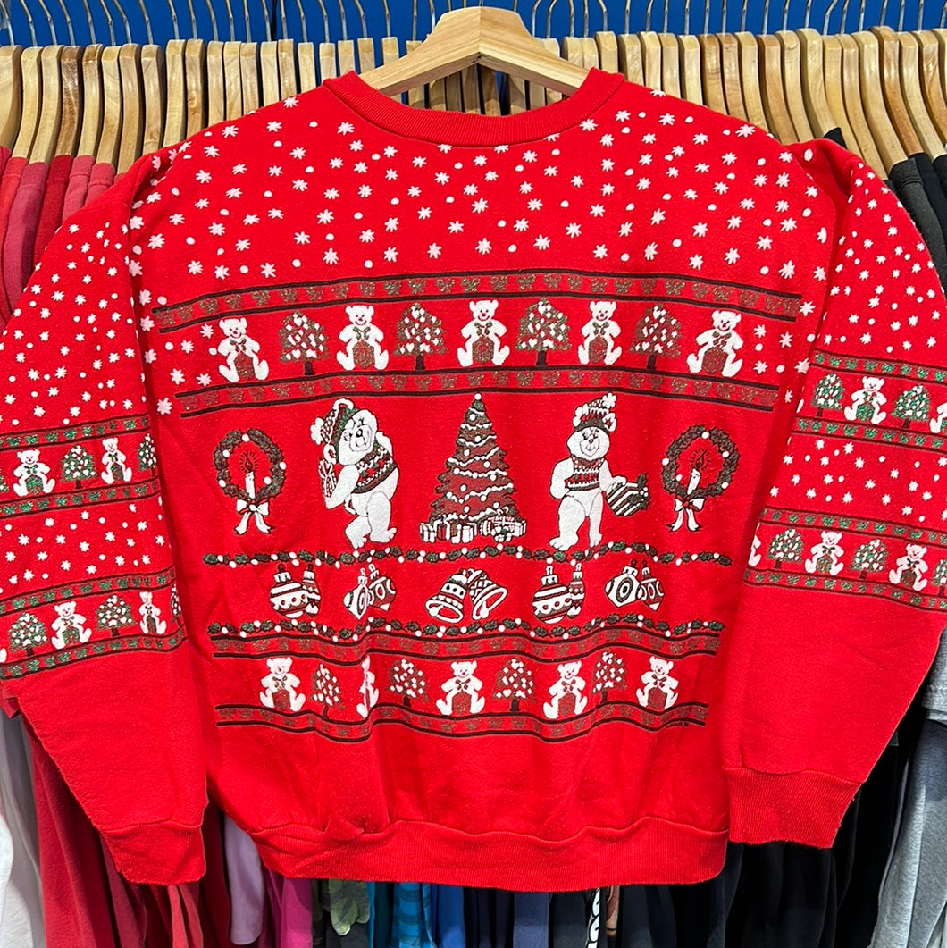 Teddy Bear Christmas Patterned Crewneck Sweatshirt