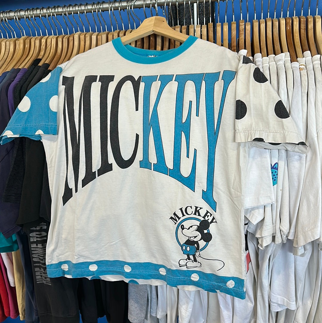 Black & Blue Mickey Mouse Spell Out T-Shirt