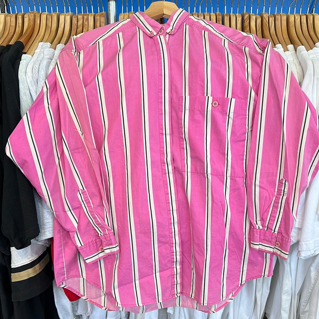 Pink Vertical Stripe Button Up
