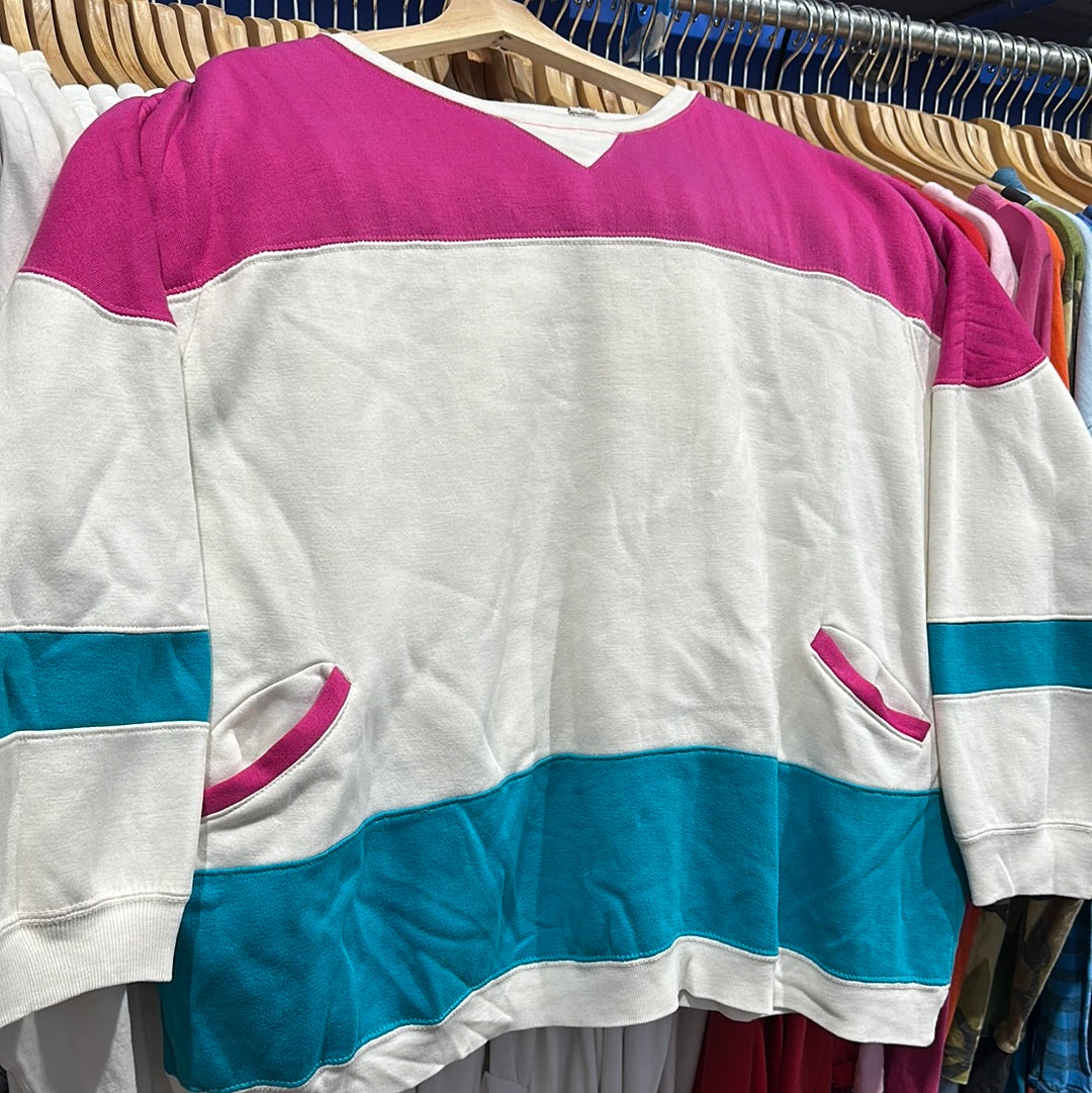 Color Block Pink Teal Crewneck Sweatshirt