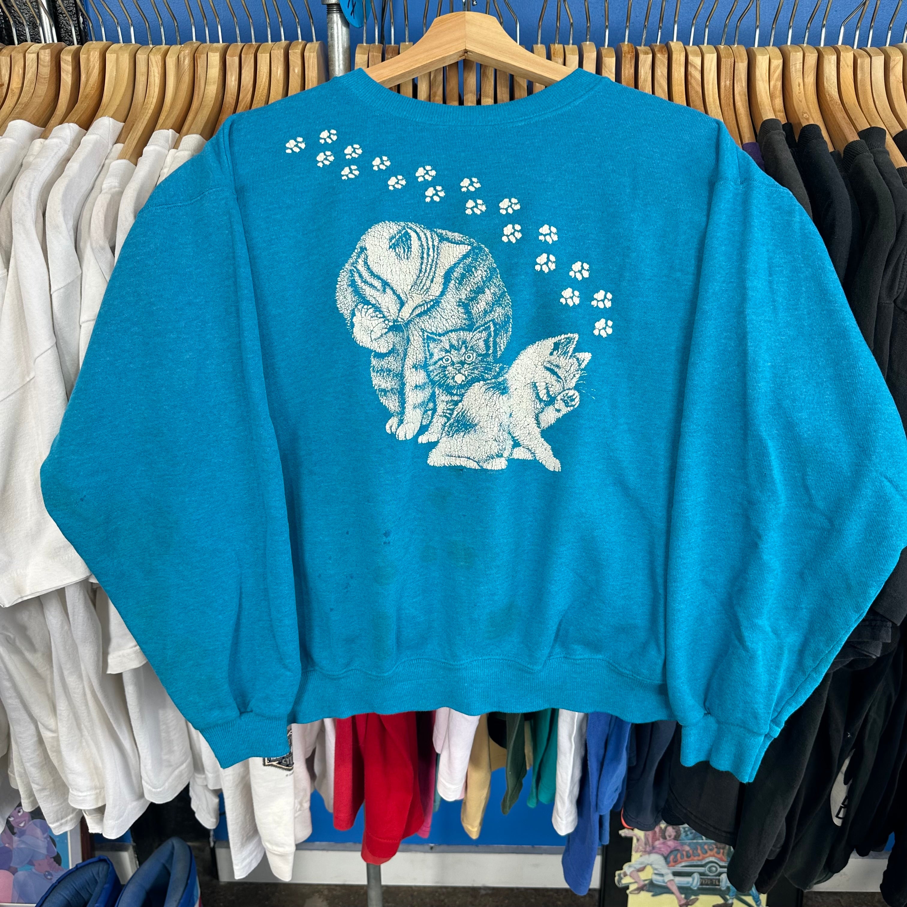Bright Blue Cleaning Cats Crewneck Sweatshirt