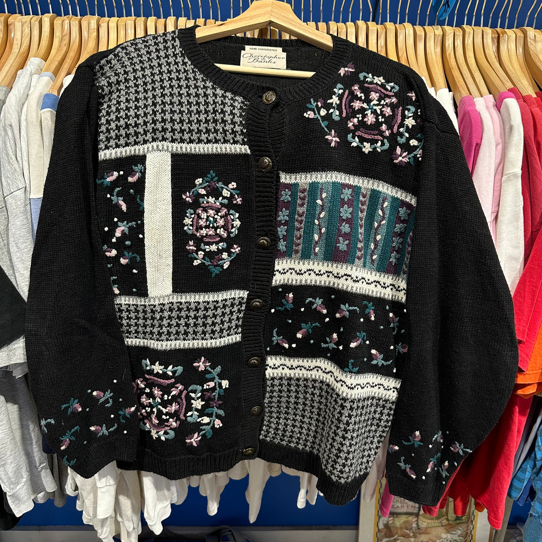 Floral Black Cardigan Sweater
