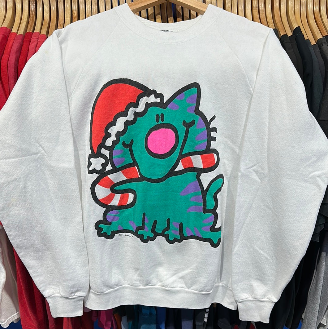 Art Cat With Santa Hat and Candy Cane Crewneck Sweatshirt