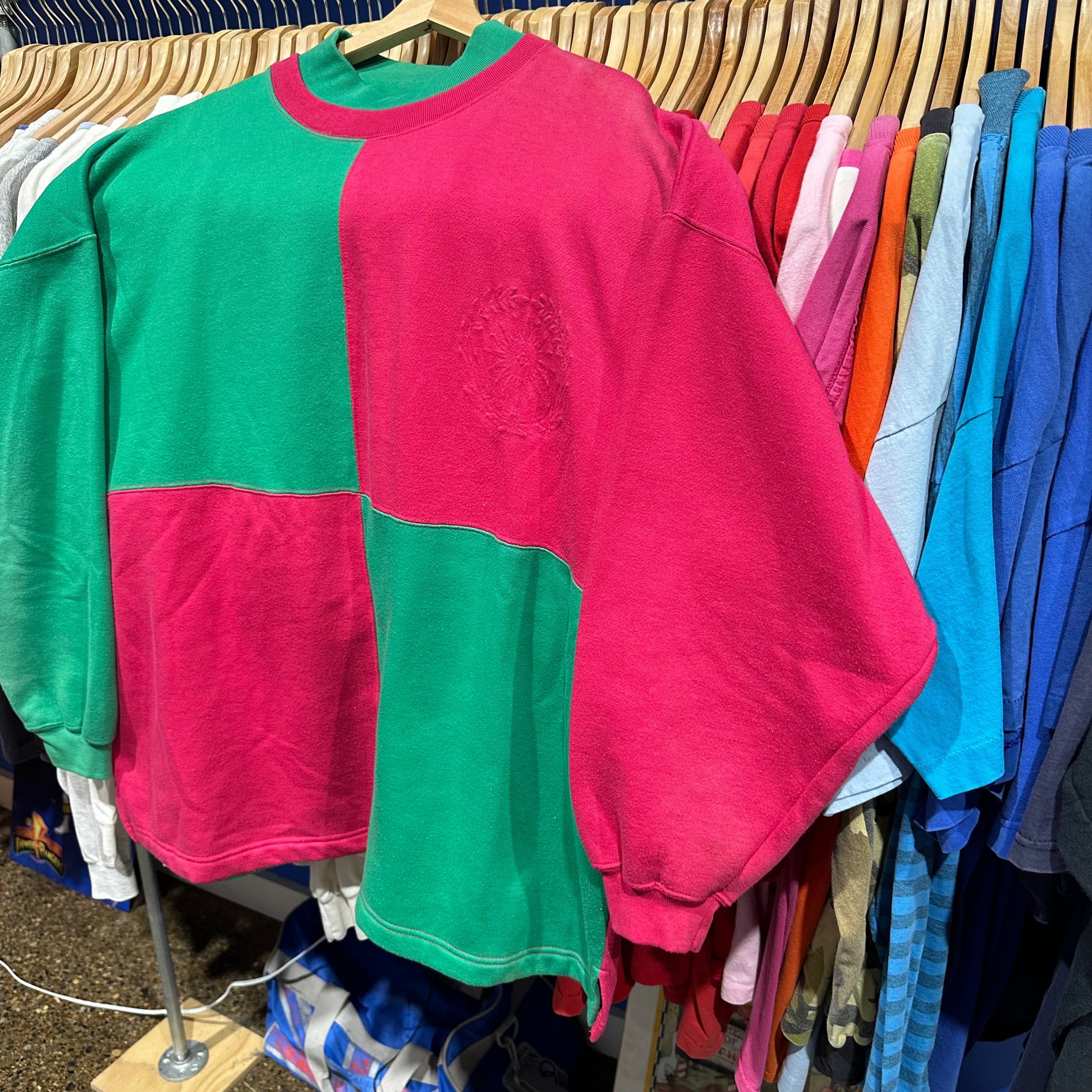 Green Pink Color Block Crewneck Sweatshirt