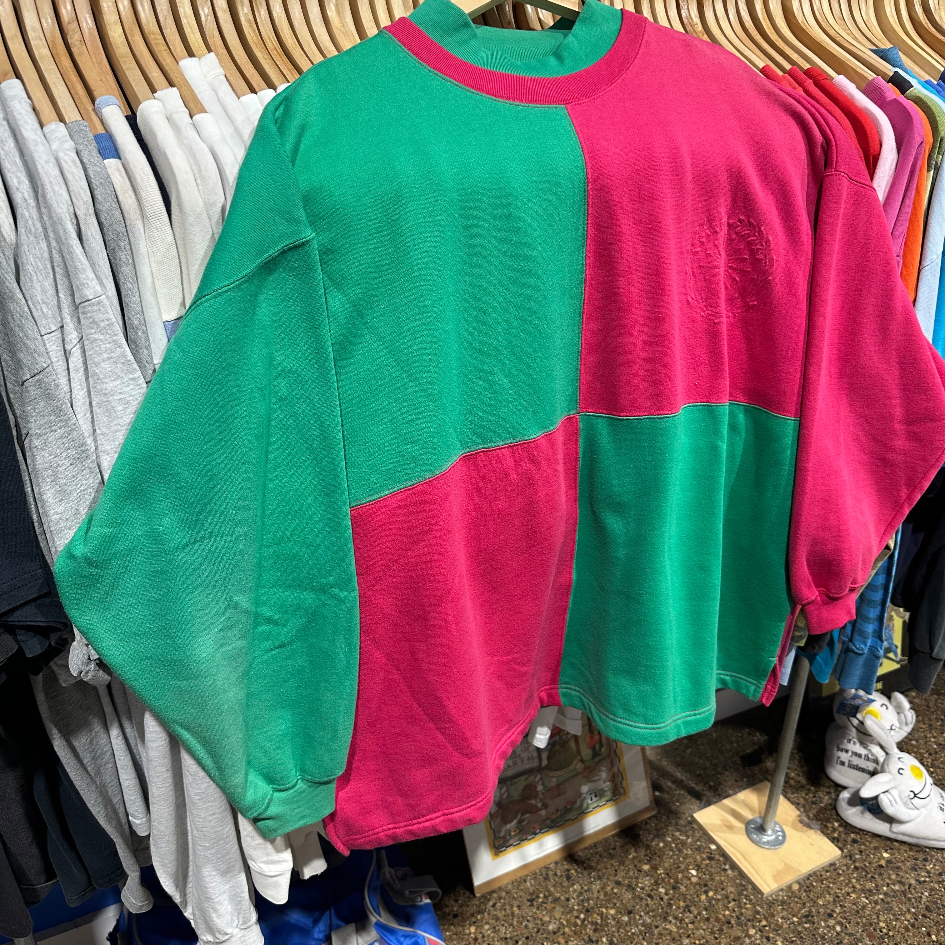 Green Pink Color Block Crewneck Sweatshirt