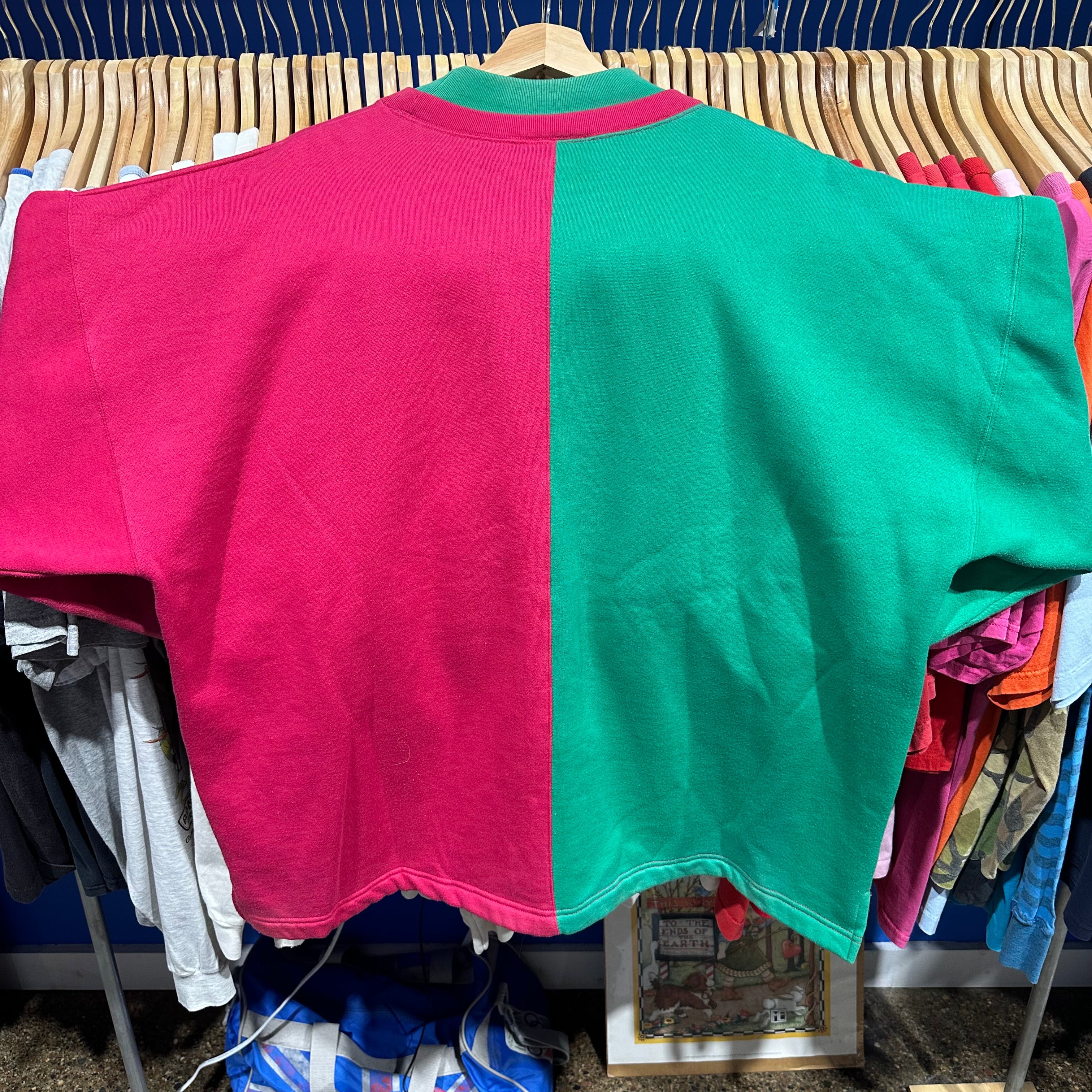 Green Pink Color Block Crewneck Sweatshirt