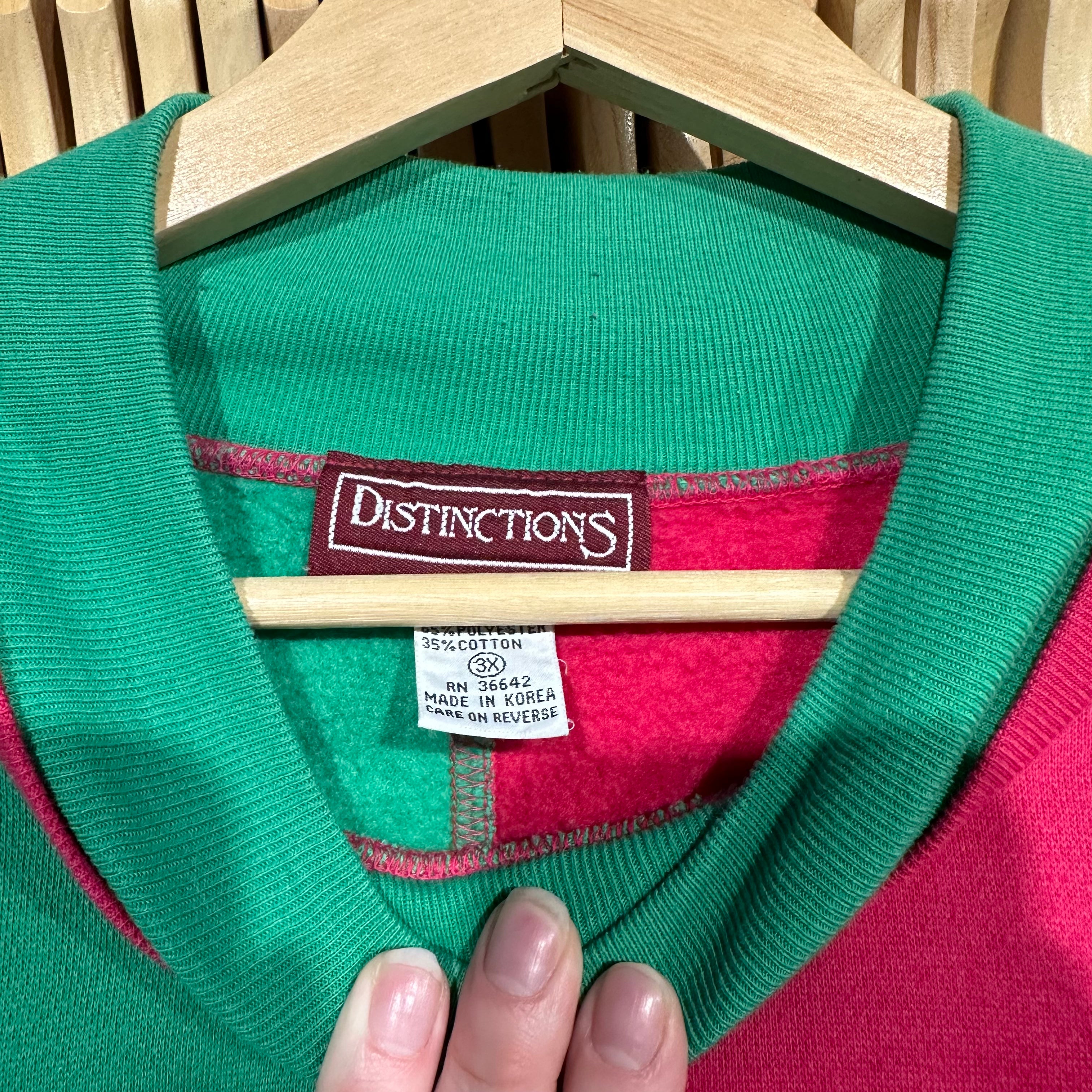 Green Pink Color Block Crewneck Sweatshirt