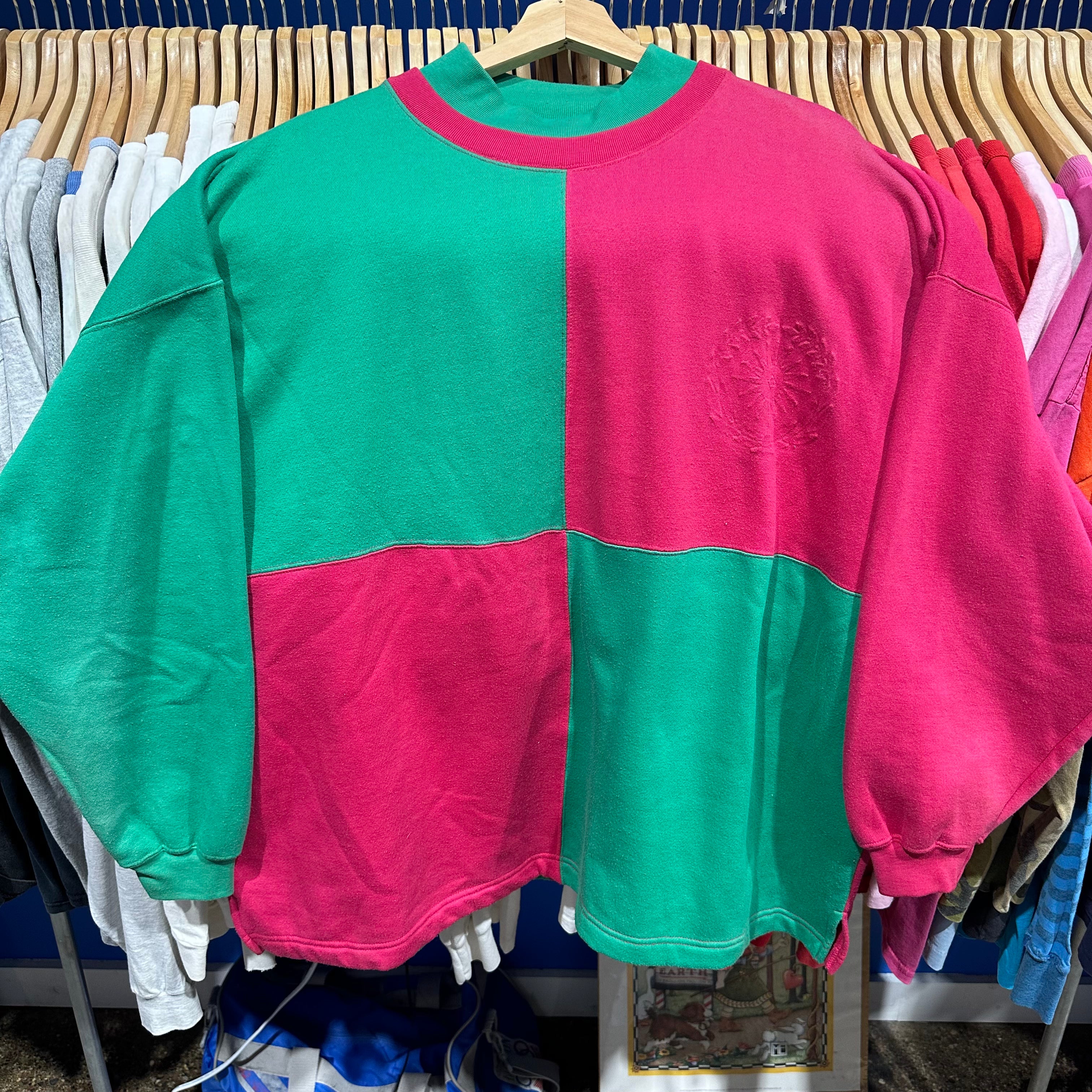 Green Pink Color Block Crewneck Sweatshirt