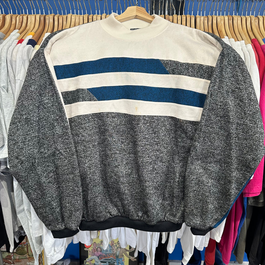 Static Gray White & Blue Color Block Collared Crewneck Sweatshirt