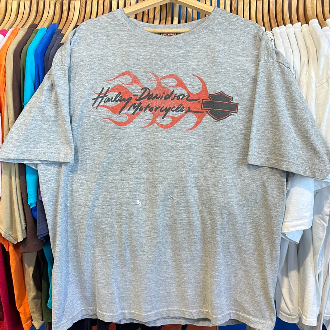 Grey Flaming Crest Harley Spellout T-Shirt