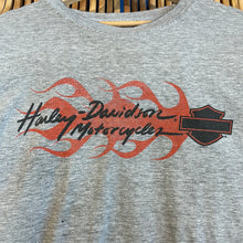 Load image into Gallery viewer, Grey Flaming Crest Harley Spellout T-Shirt
