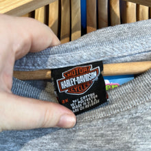 Load image into Gallery viewer, Grey Flaming Crest Harley Spellout T-Shirt
