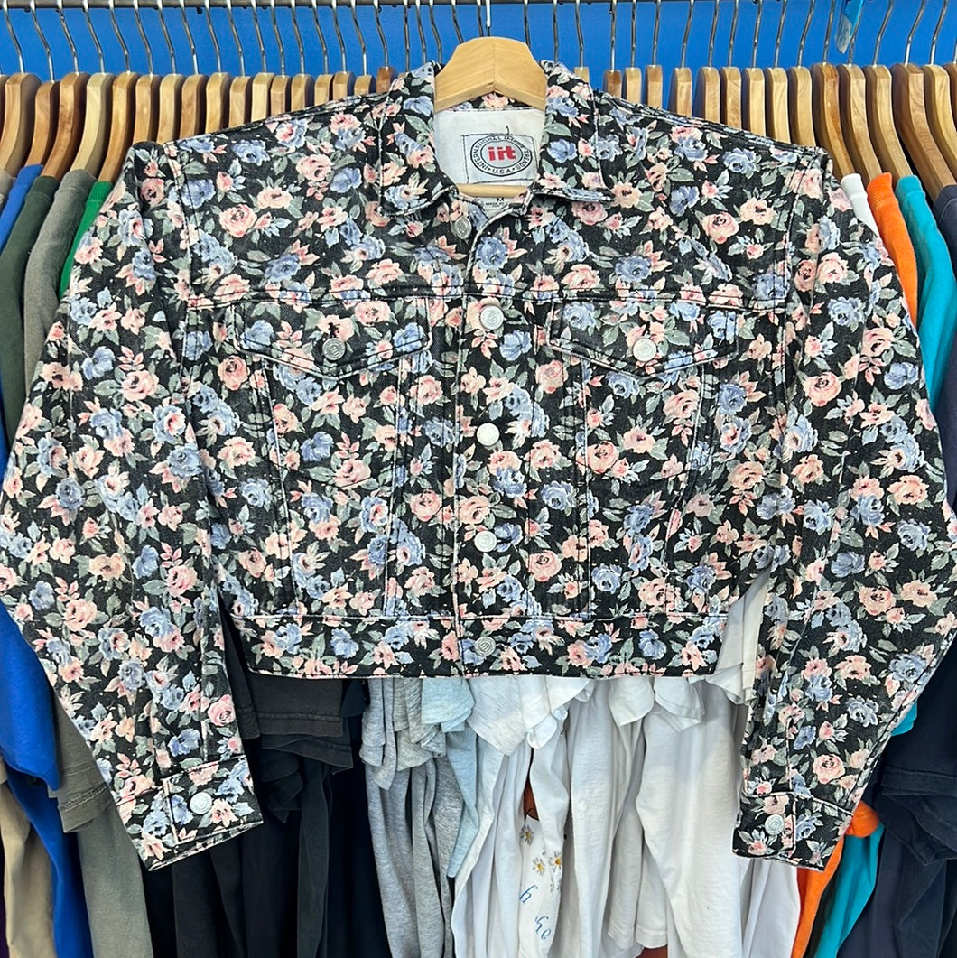 Floral Pattern Cropped Jean Jacket