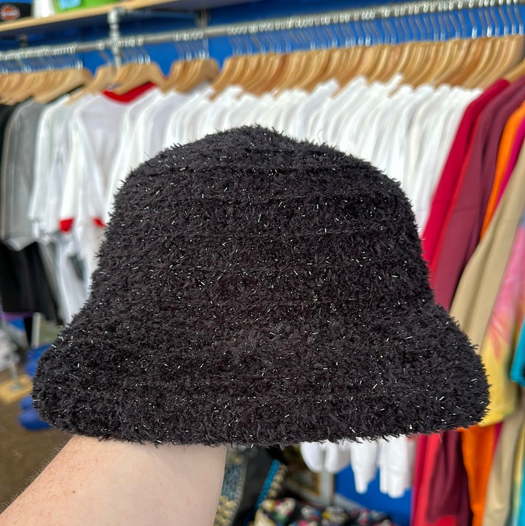 Fuzzy Black Sparkle Bucket Hat