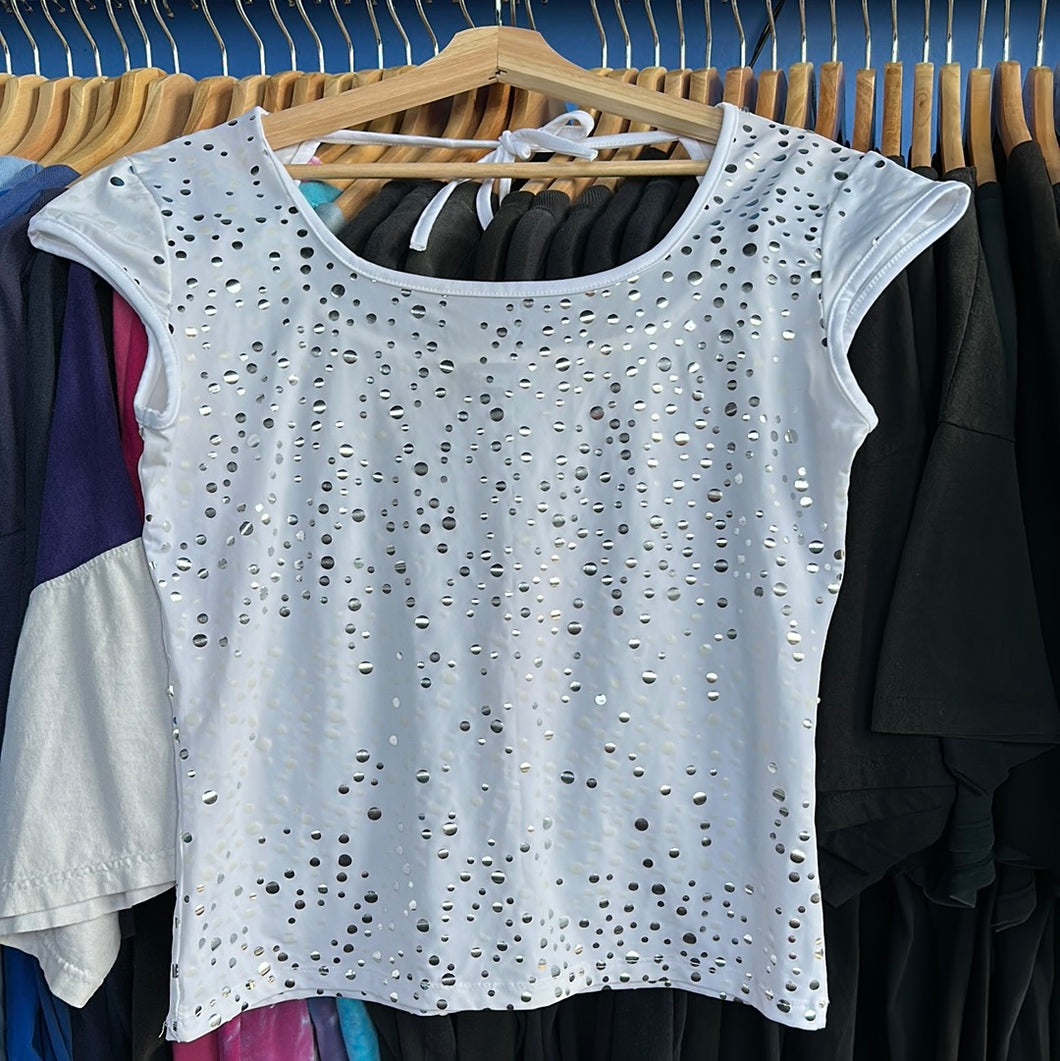 White Silver Sparkle Femme Top