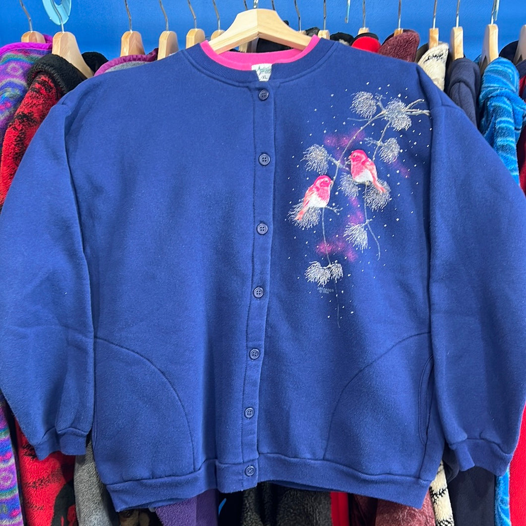 Embroidered Birds Crewneck Cardigan
