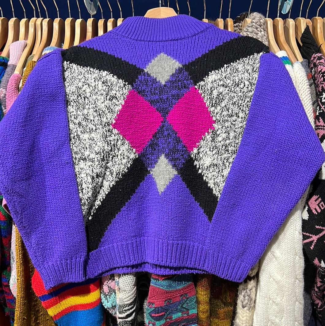 Purple Diamond Mock Neck Knit Sweater